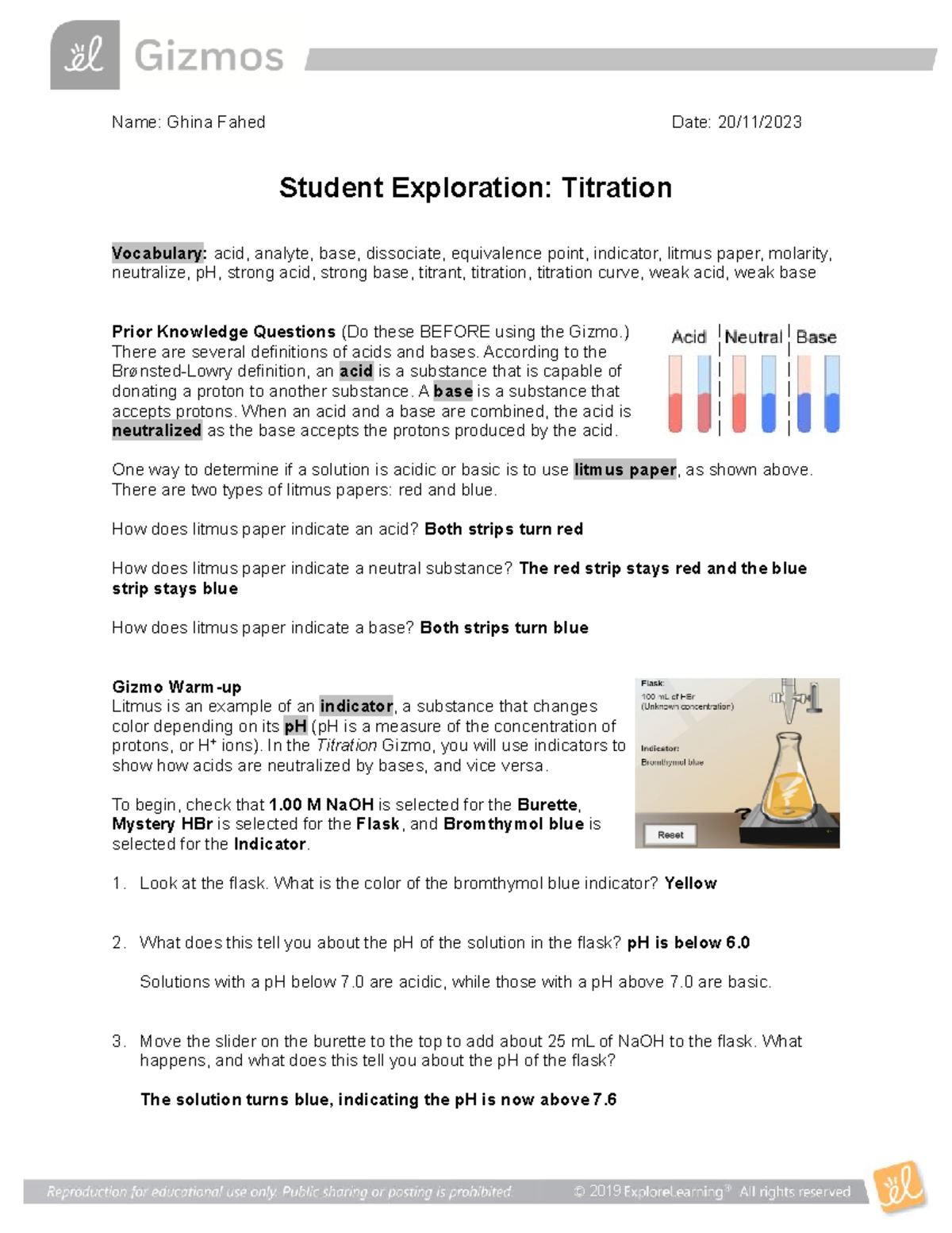 Titration SE - Name: Ghina Fahed Date: 20/11/ Student Exploration ...