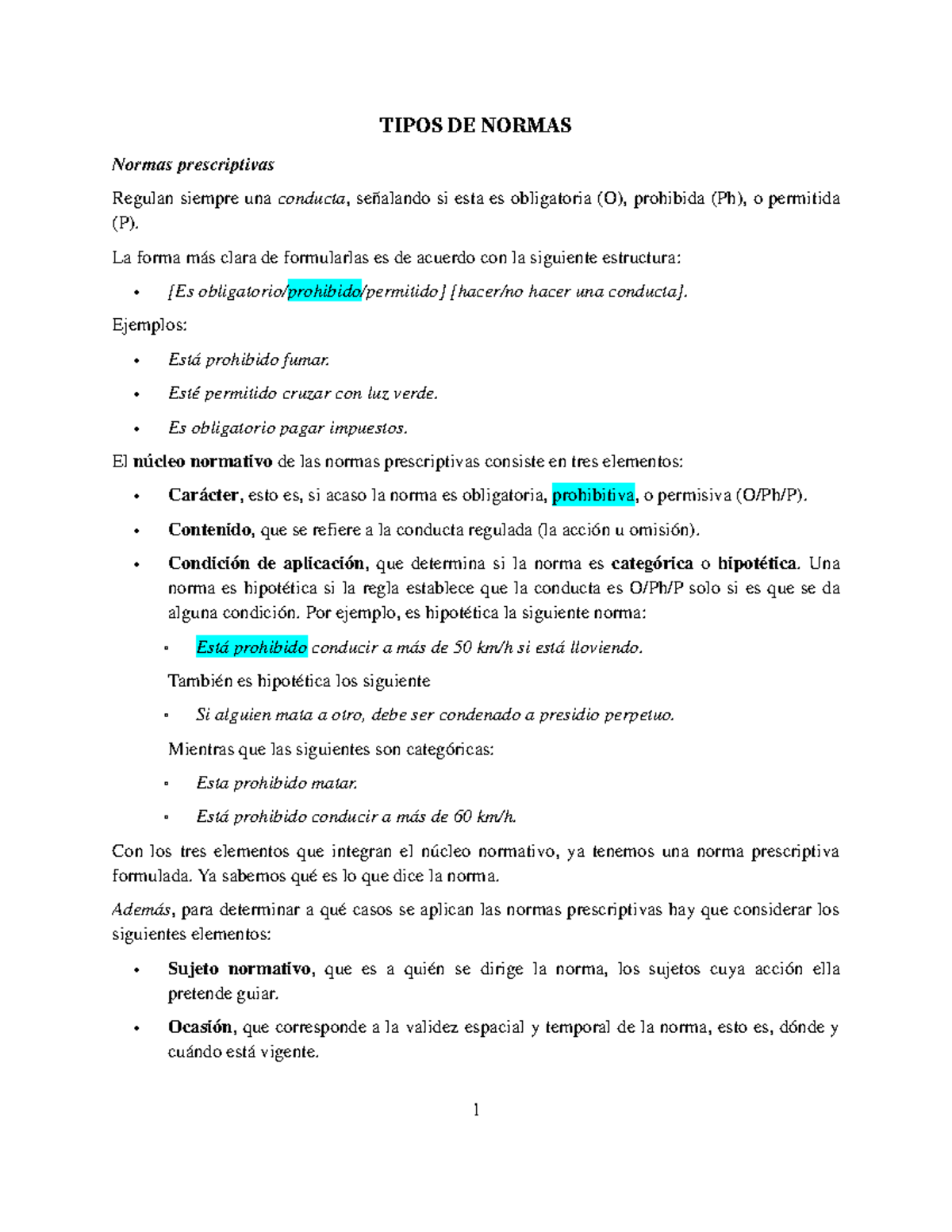 Apuntes Normas - TIPOS DE NORMAS Normas prescriptivas Regulan siempre ...