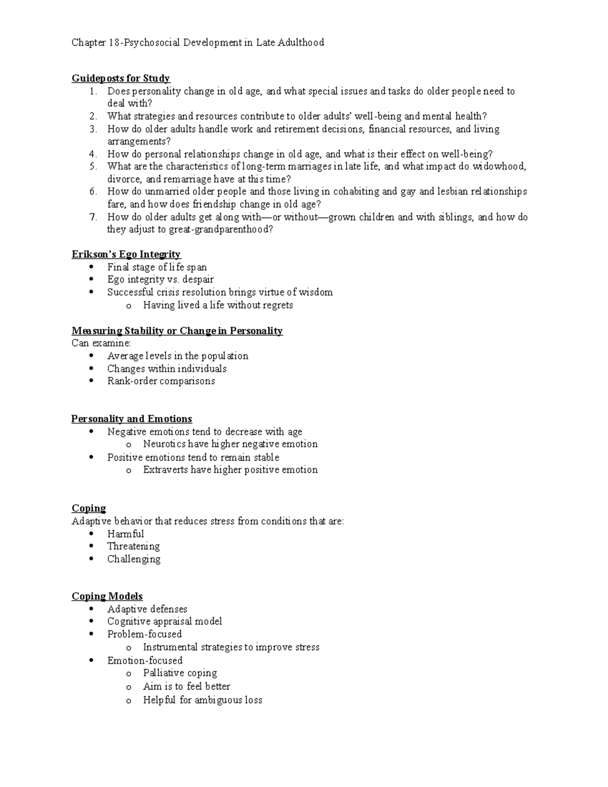 Lifespan chapter 18 - Guideposts for Study 1. Does personality change ...