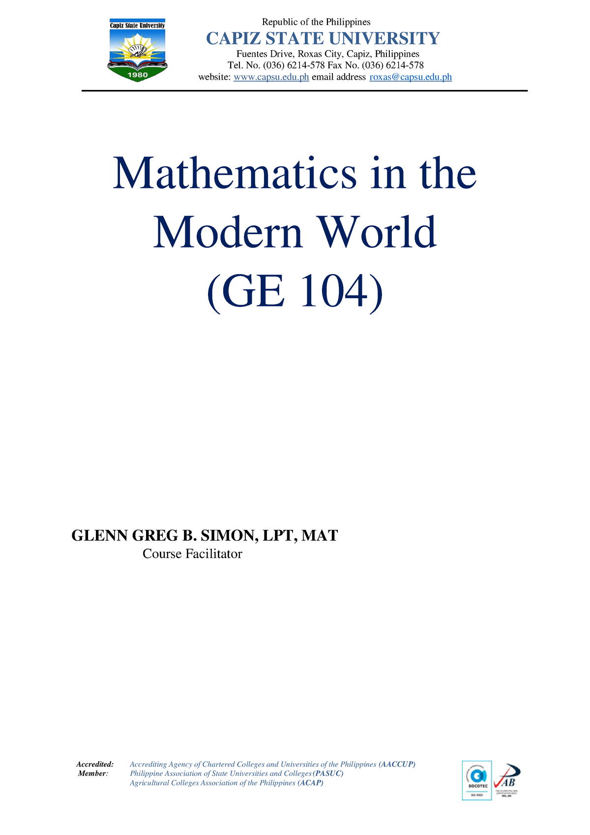 Module 1 General Education 104 Mathematics Modern World - Accredited ...