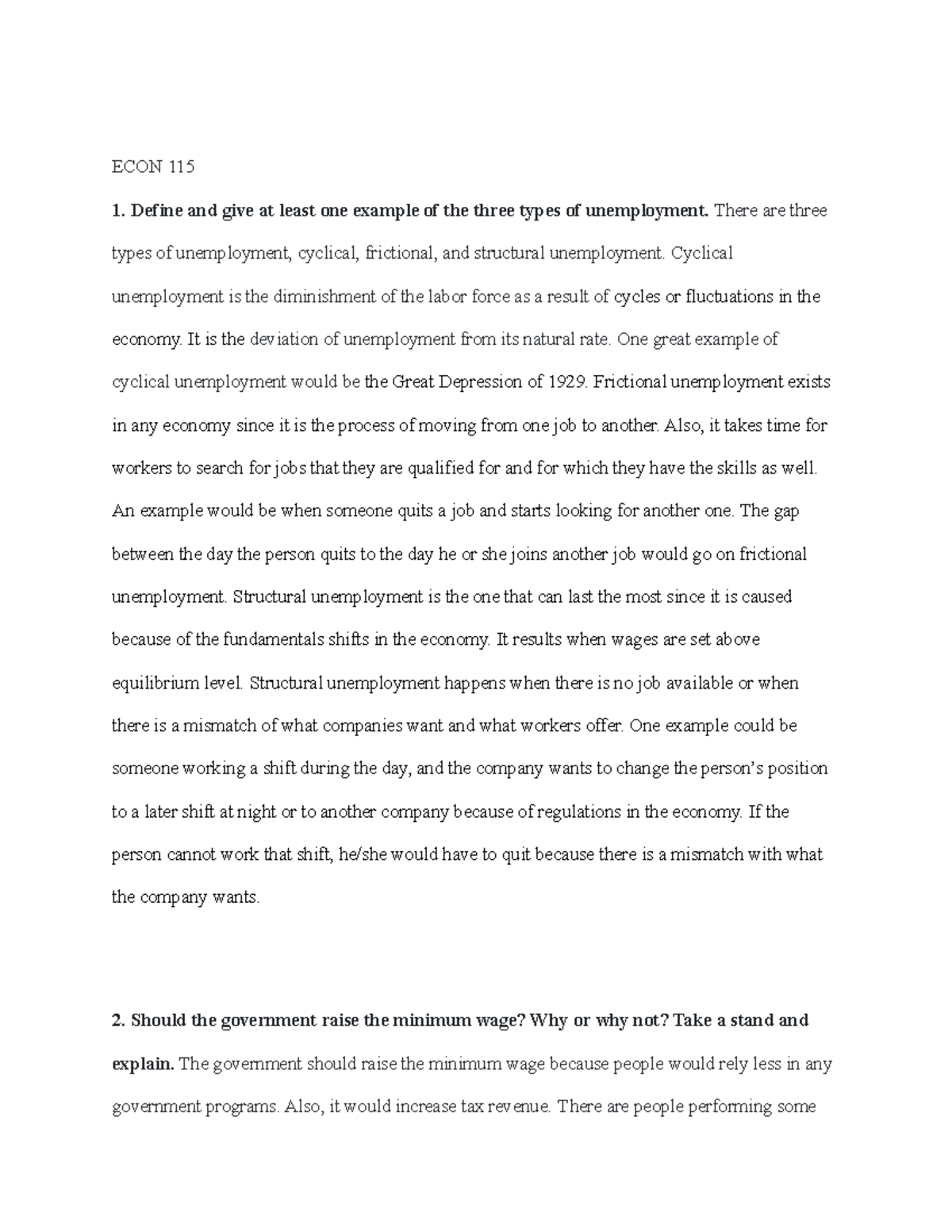 Case StudyMoney and Markets ECON 115 1. Define and give at least one