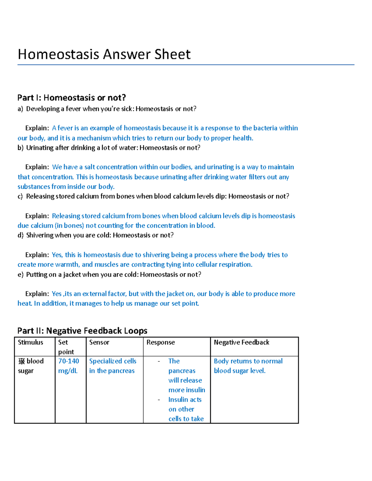 Homeostasis Answer Sheet - Tagged - Homeostasis Answer Sheet Part I ...