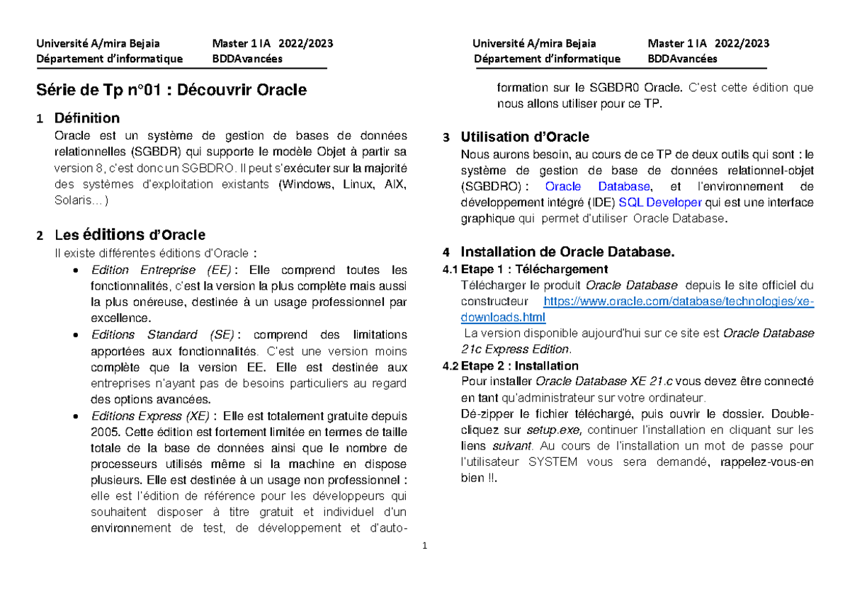 TP1 BDDA - Cours informatique de département mathématiques informatique ...