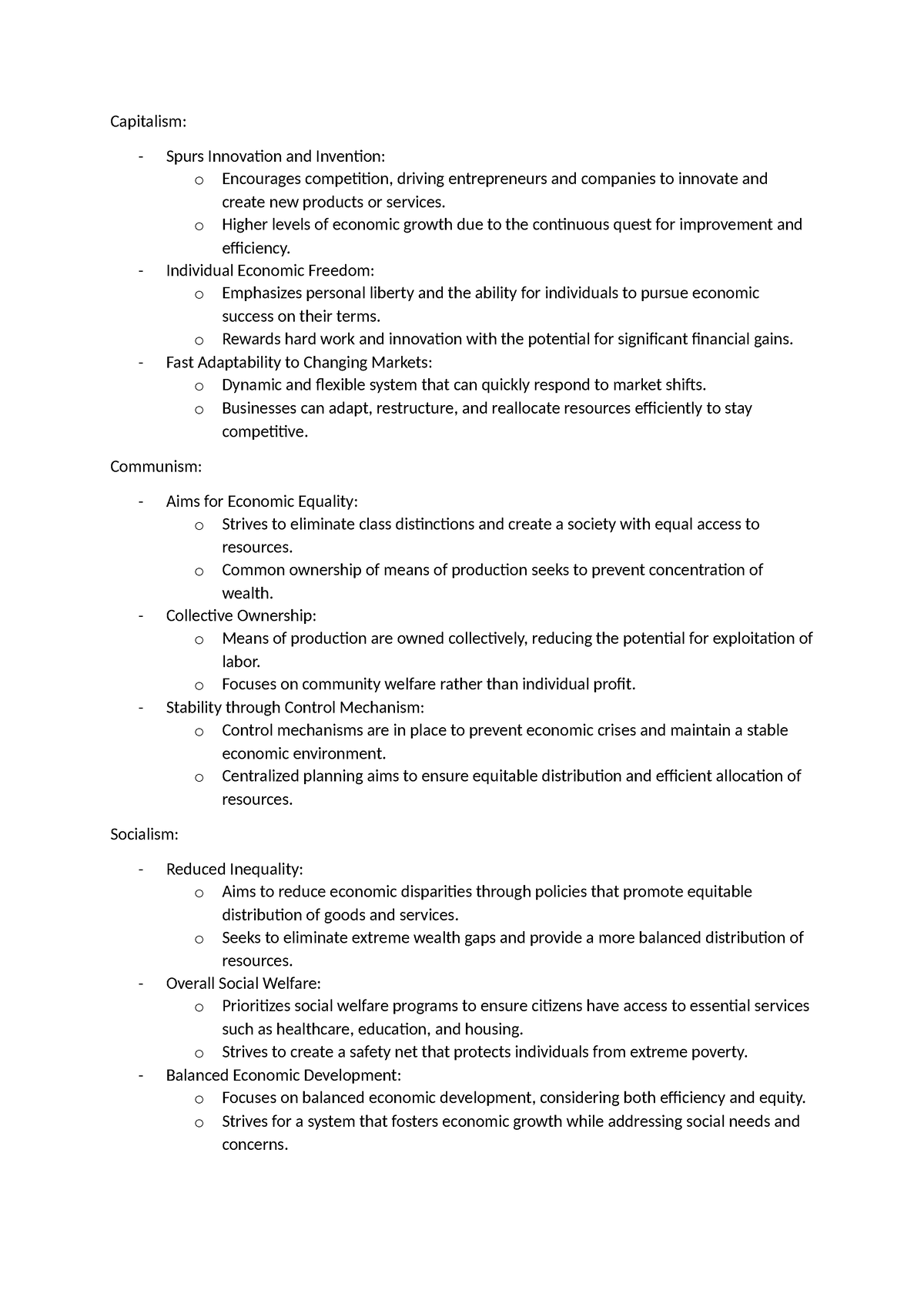 Economic systems - Capitalism: - Spurs Innovation and Invention: o ...