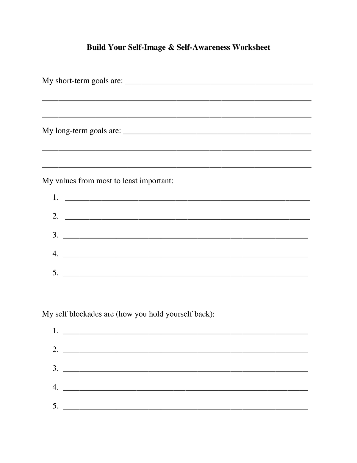 BPD Unstable Self Image Worksheet - Build Your Self-Image & Self ...