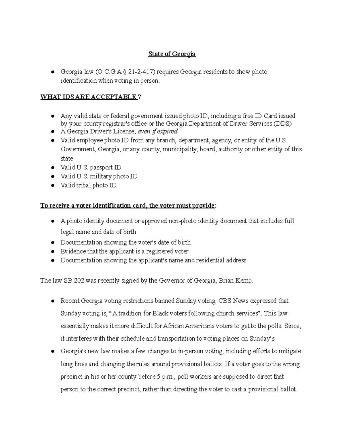 CLE Voter Suppression State of State of law