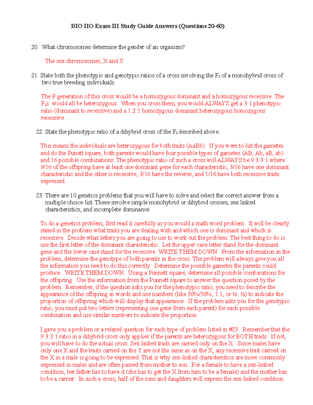 Study Guide for Bio 110 Exam III (Questions 20-60} - BIO IIO Exam Study ...