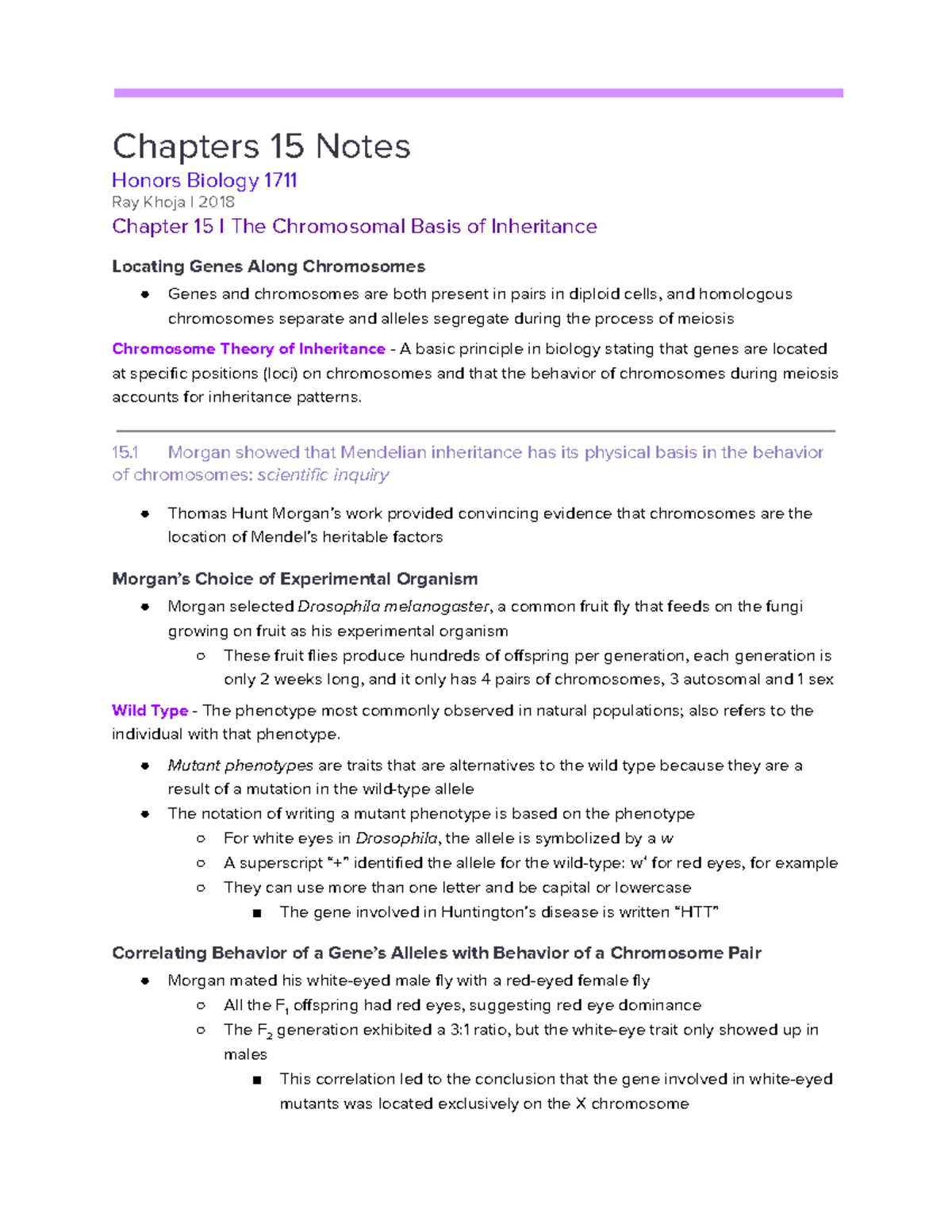 Chapter 15 - The Chromosomal Basis Of Inheritance - Chapters 15 Notes ...