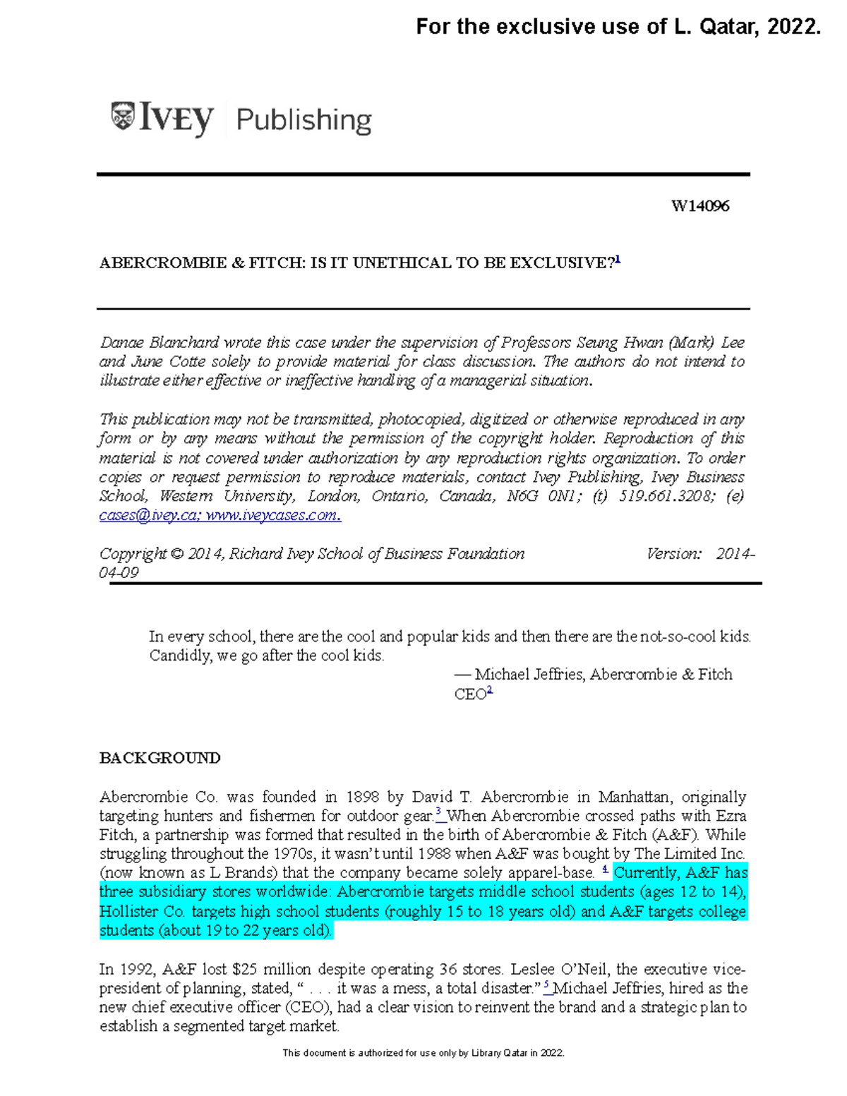 Case 2 Abercrombie & Fitchconverted For the exclusive use of L