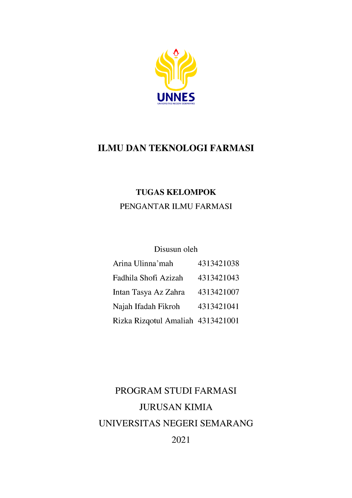 ILMU DAN Teknologi Farmasi - ILMU DAN TEKNOLOGI FARMASI TUGAS KELOMPOK ...