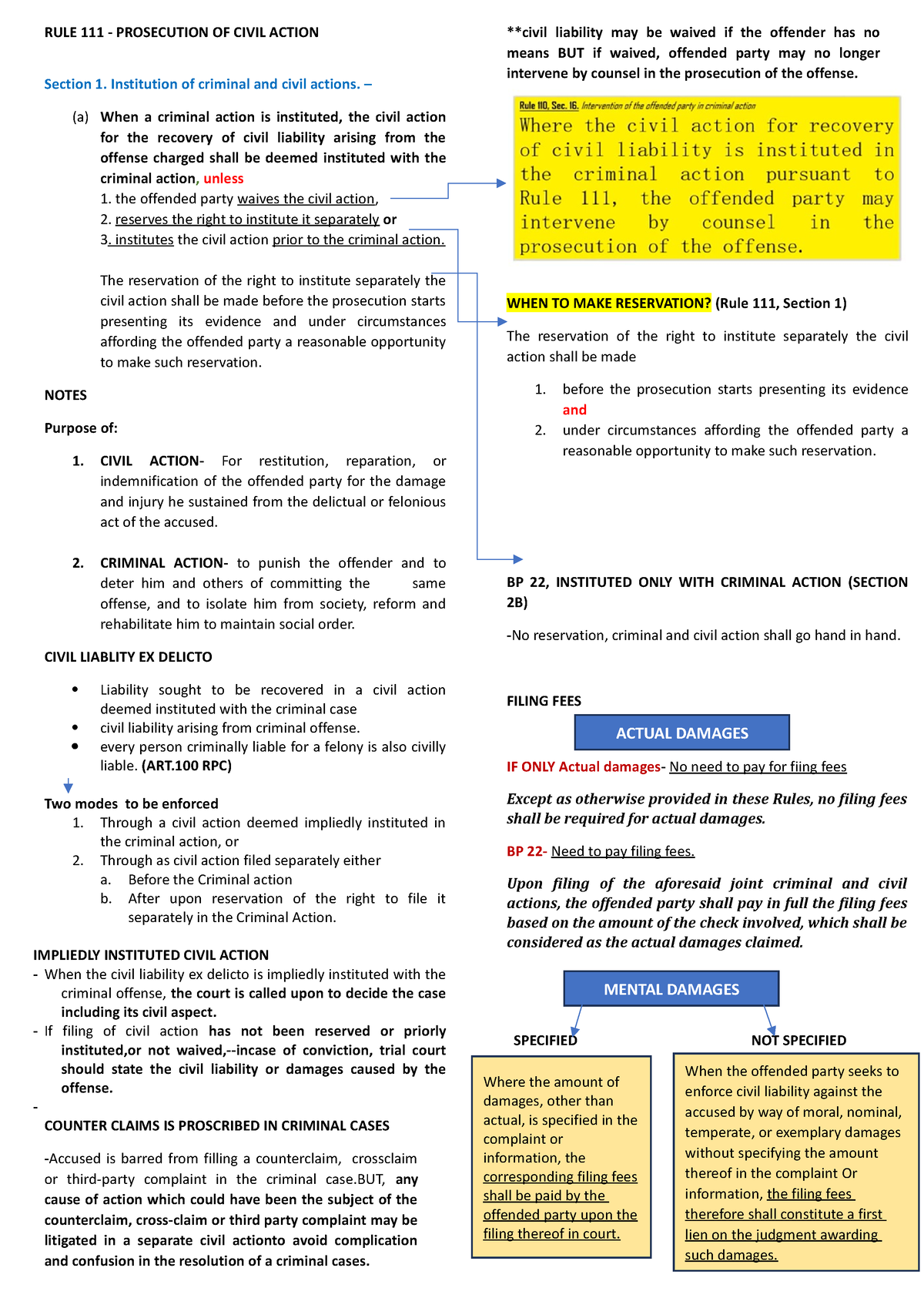 RULE 111 - Reviewer - RULE 111 - PROSECUTION OF CIVIL ACTION Section 1 ...