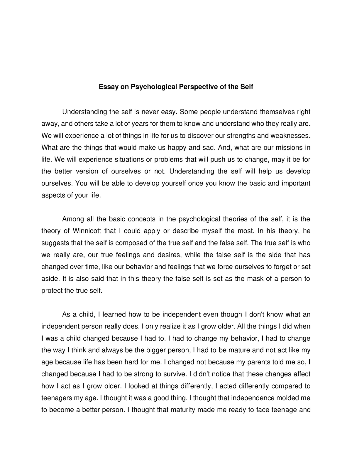 essay about perception of self