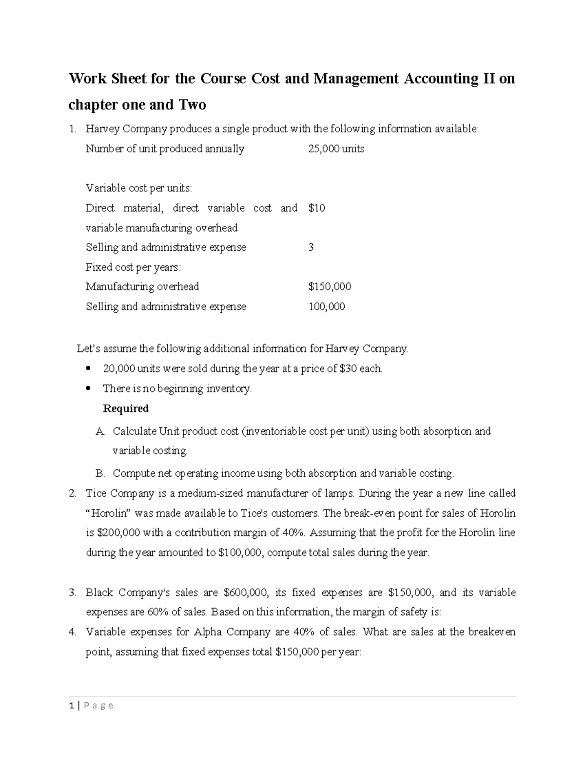 Cost II WORK Sheet Summary Computer Science Work Sheet for the