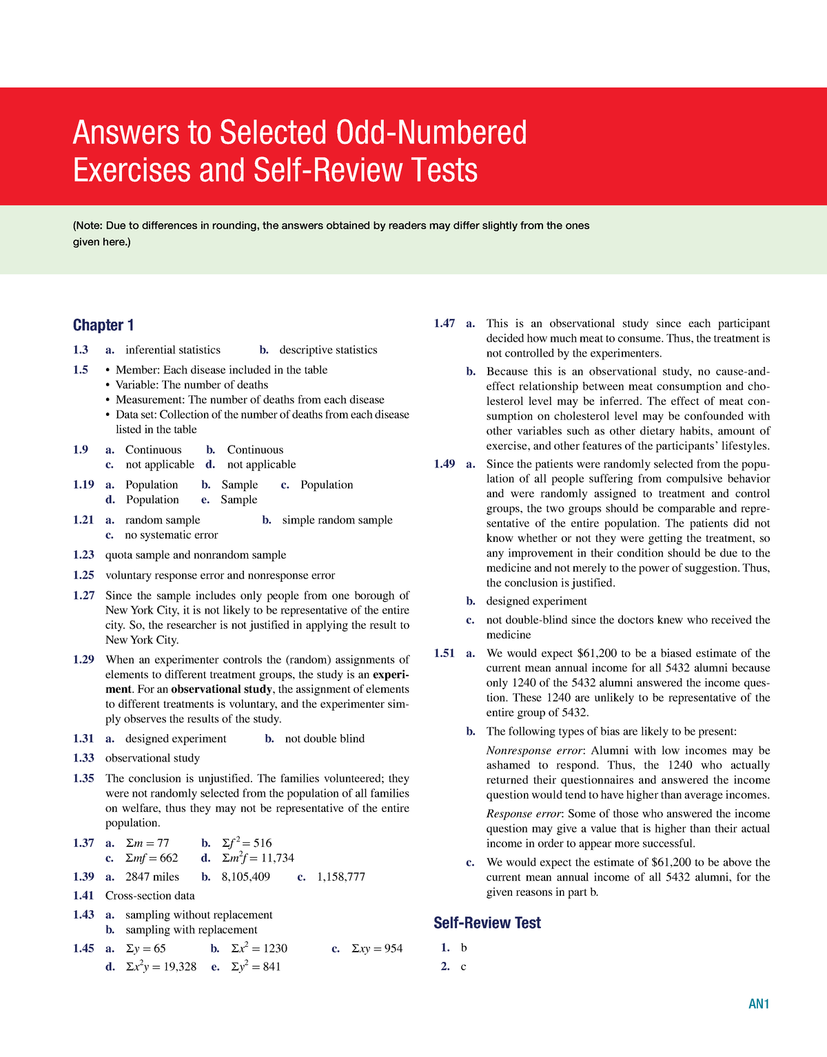 Answer - AN1AN Chapter 1 1 A. Inferential Statistics B. Descriptive ...