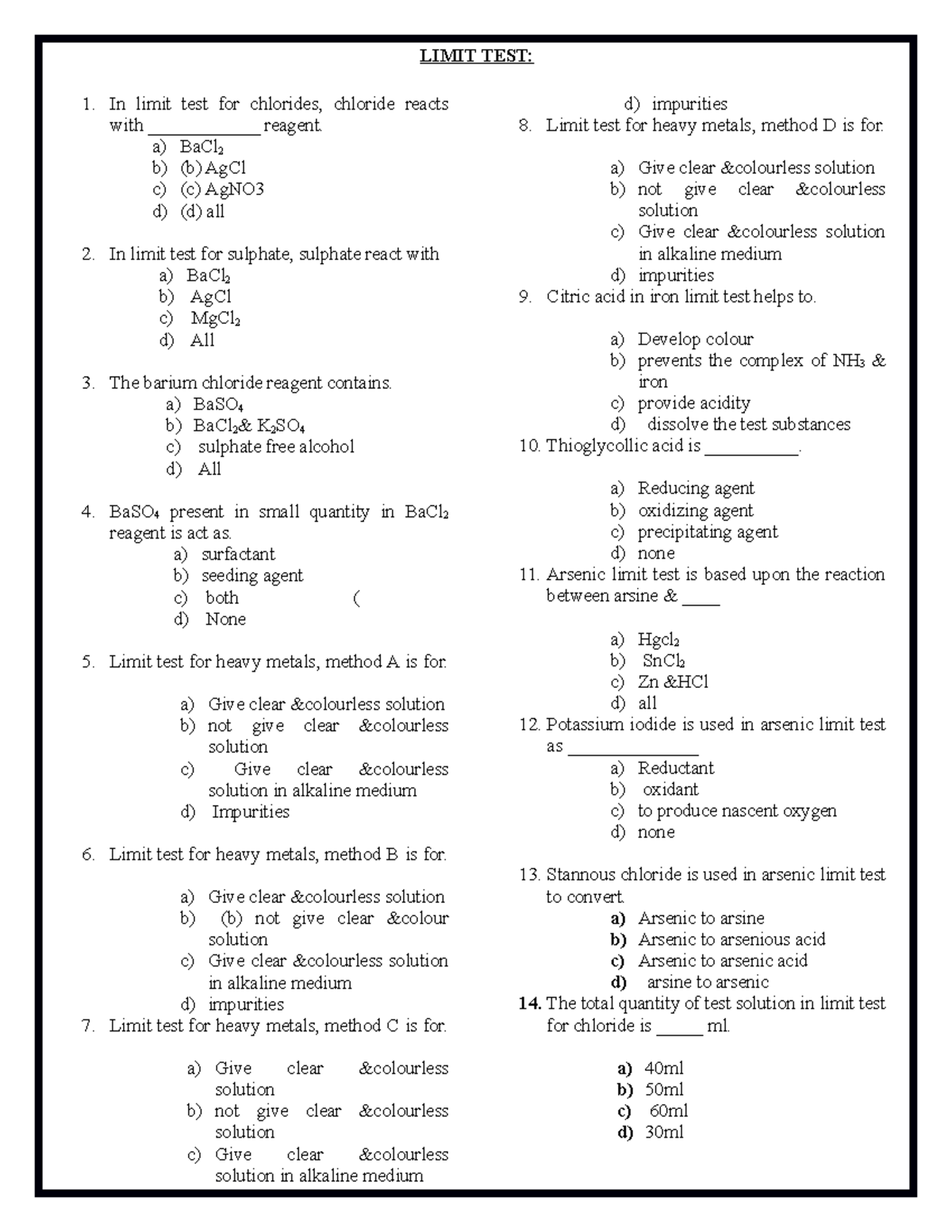 (2) Limit TEST - LIMIT TEST: In limit test for chlorides, chloride ...