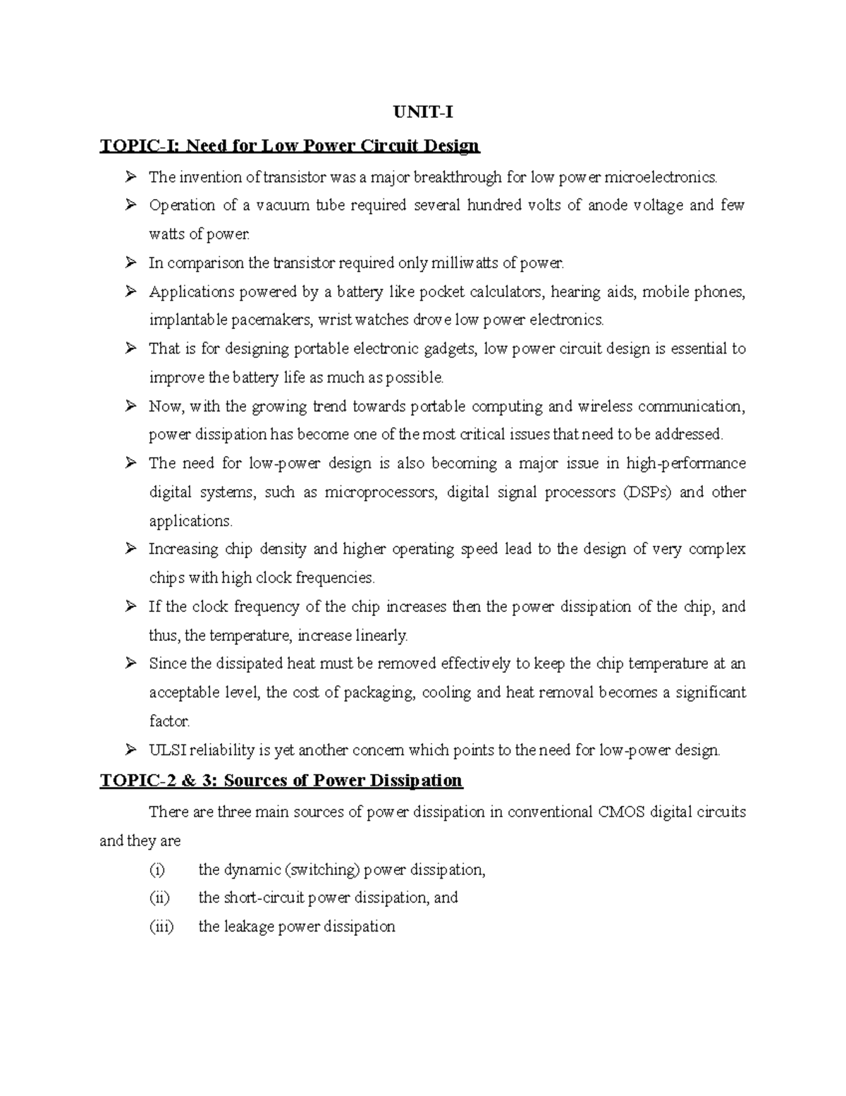 1673338154728 LOW Power VLSI-Notes - UNIT-I TOPIC-I: Need for Low Power ...