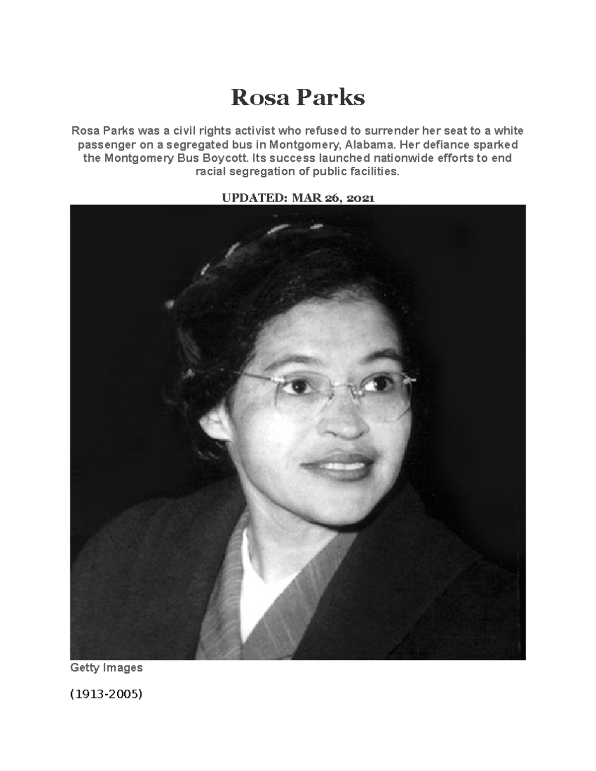 rosa parks body biography