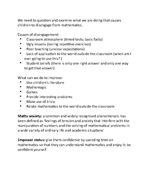 Week 2 - Lecture notes 2 - The WA Curriculum in Maths includes: The ...