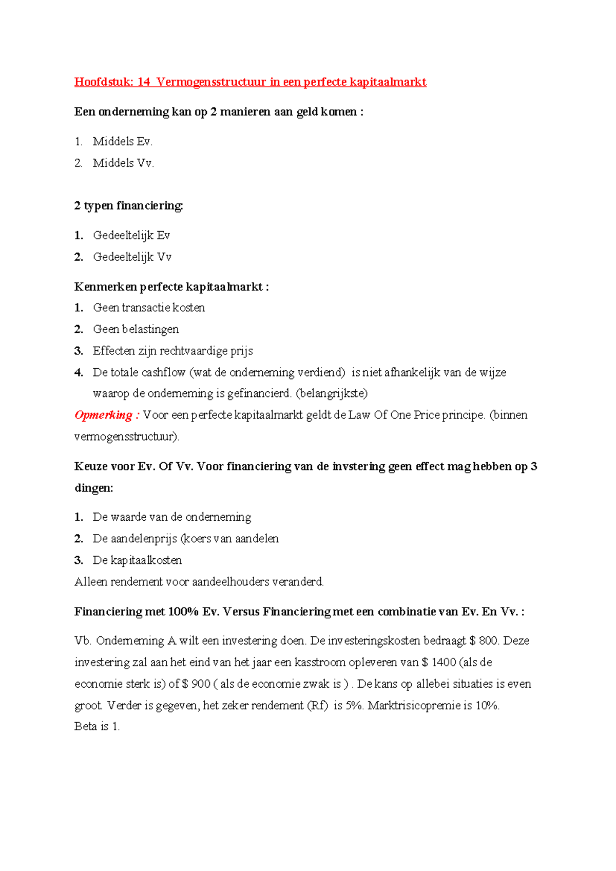 Samenvatting Hoofdstuk 14. Finance 2 - Hoofdstuk: 14 Vermogensstructuur ...