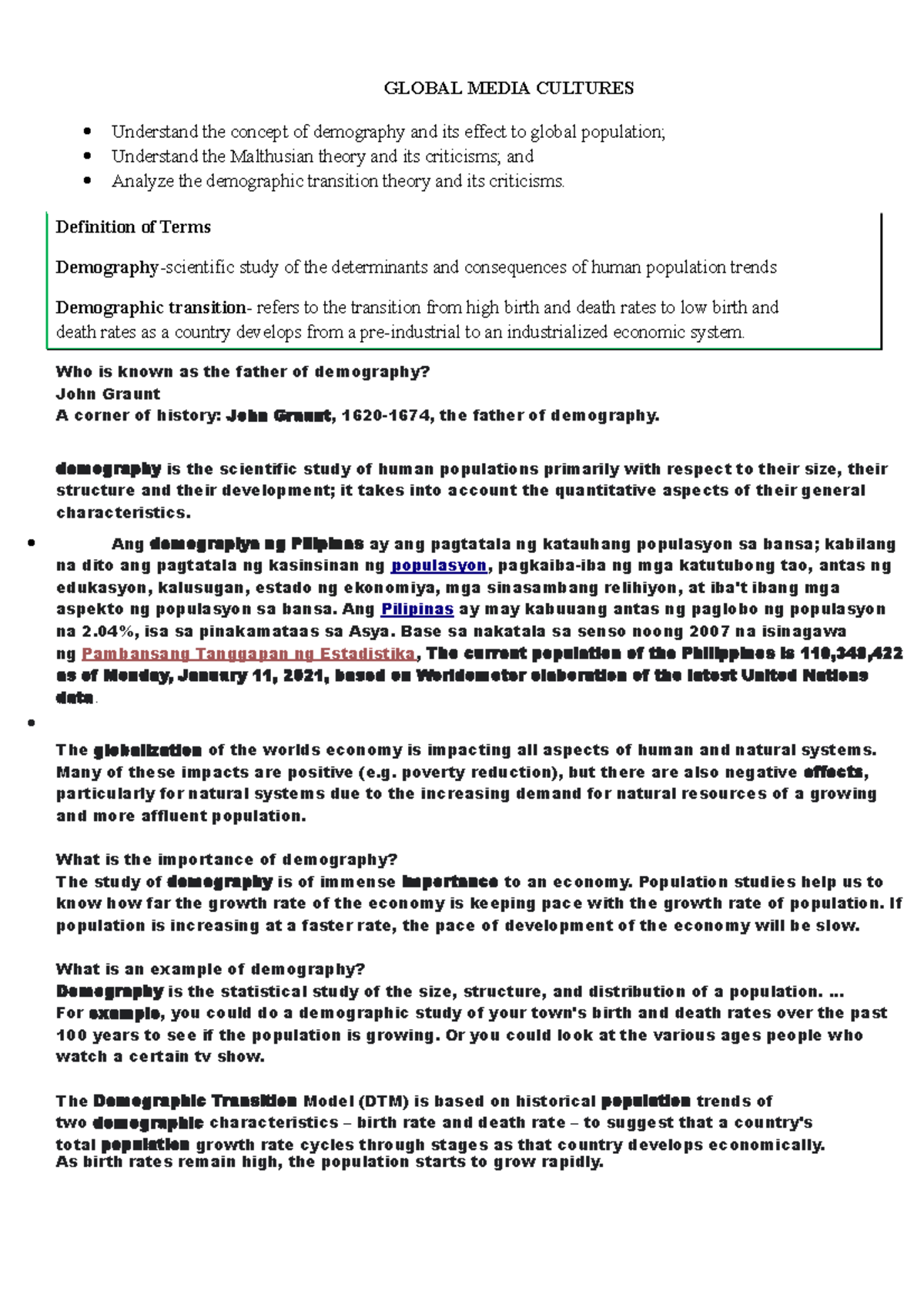 Global Media Cultures Lectures Notes Bachelor Of Secondary Education Studocu