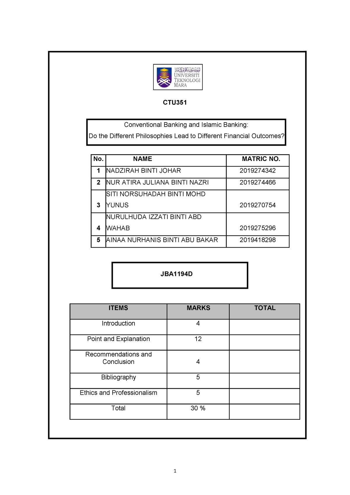 Article Review CTU351 ( Group 3 ) - Fundamentals of Islamic Banking ...