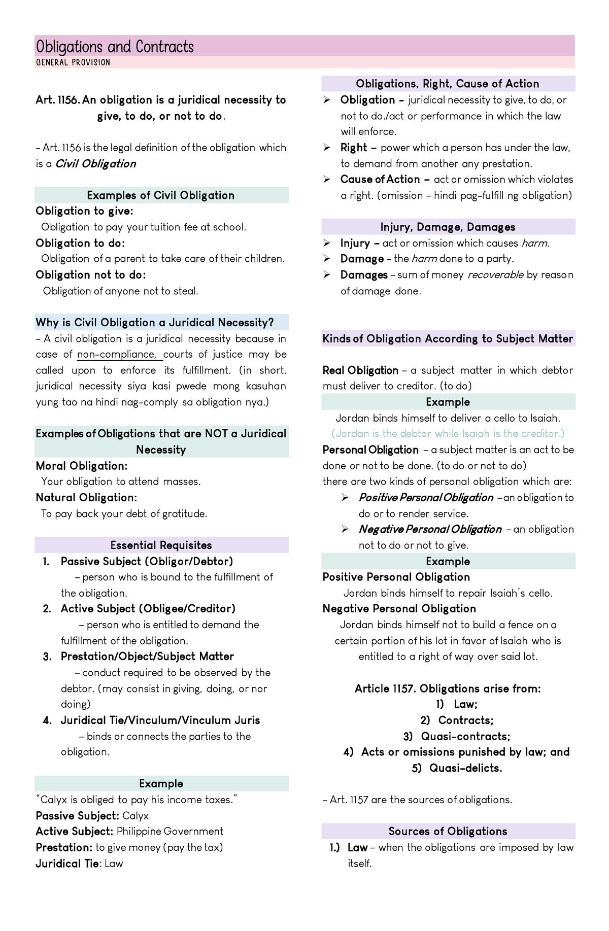 Oblicon-general Provision - Obligations And Contracts Art. 1156. An ...