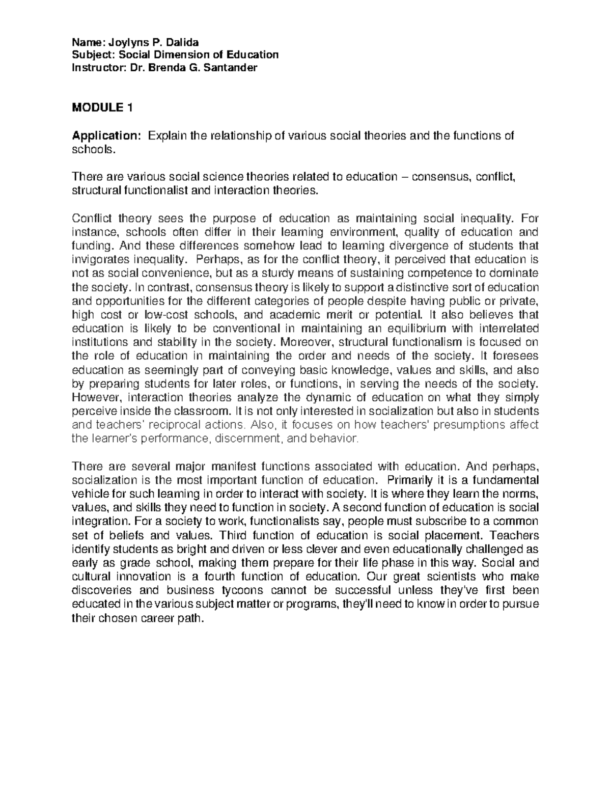SDE Module 1-4 Activities (Supplemental) - Subject: Social Dimension of ...