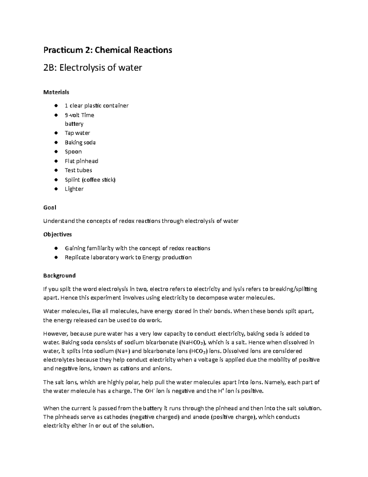 Practical 2b-chemical reactions wo solutions 2022-2023 - Practicum 2 ...