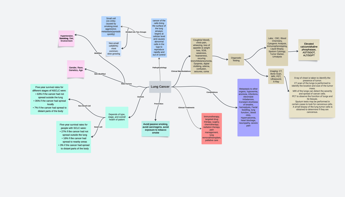 Concept Map Of Lung Cancer Lung Cancer Cancer Of The Cells Lining The Surface Of The Lung