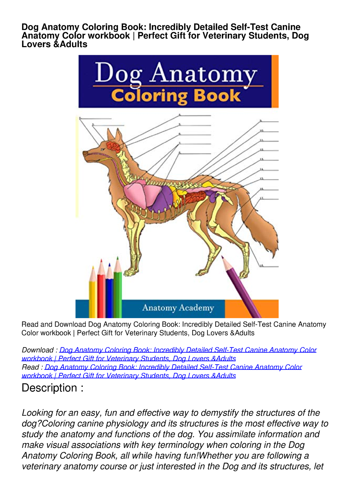 READ Dog Anatomy Coloring Book Incredibly Detailed SelfTest Canine