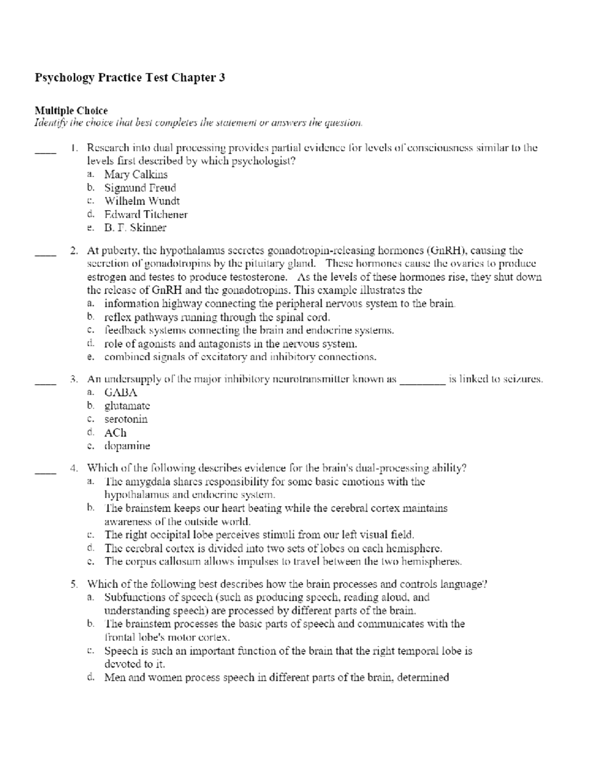 Psychology Practice Test Chapter 31 Studocu