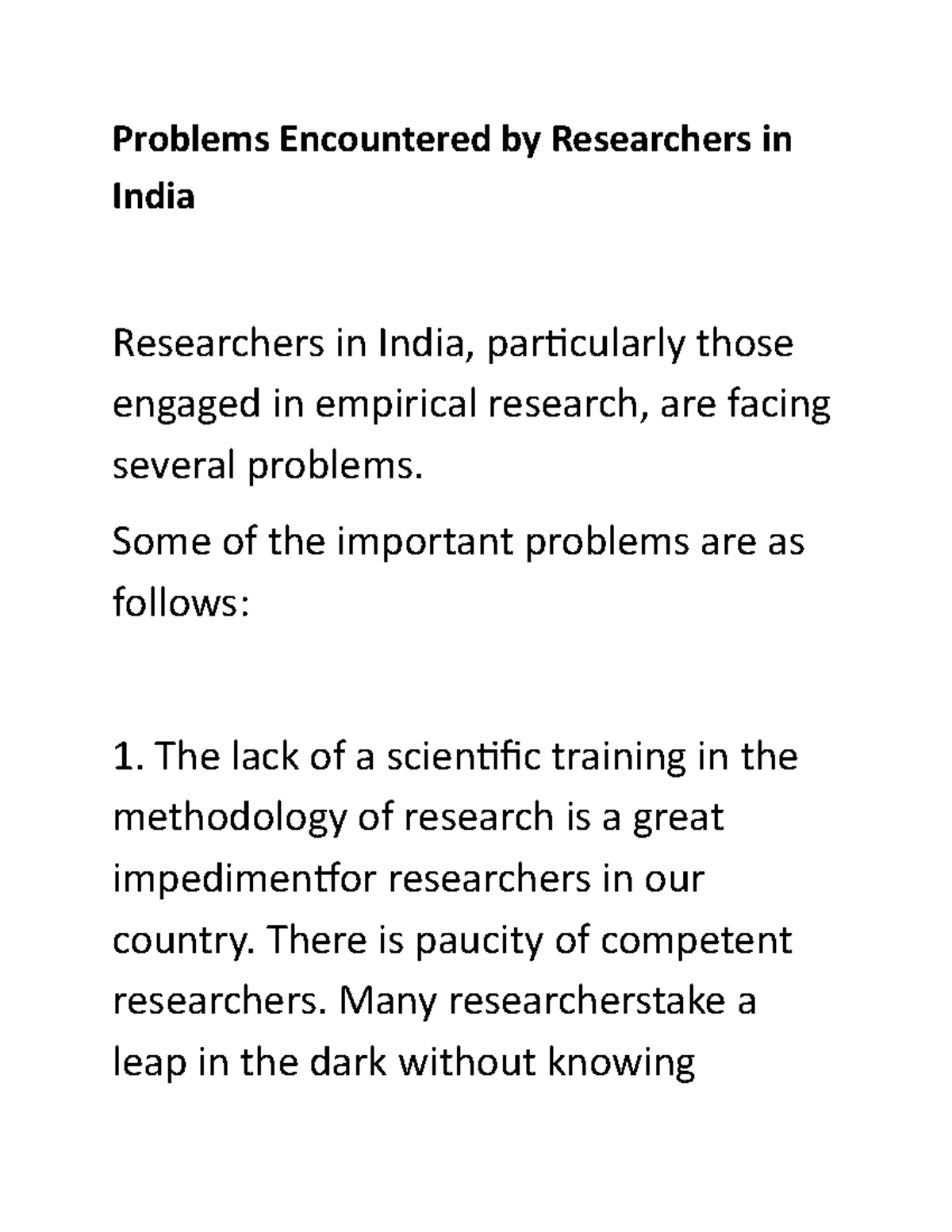 Problems Encountered by Researchers in India - Problems Encountered by ...