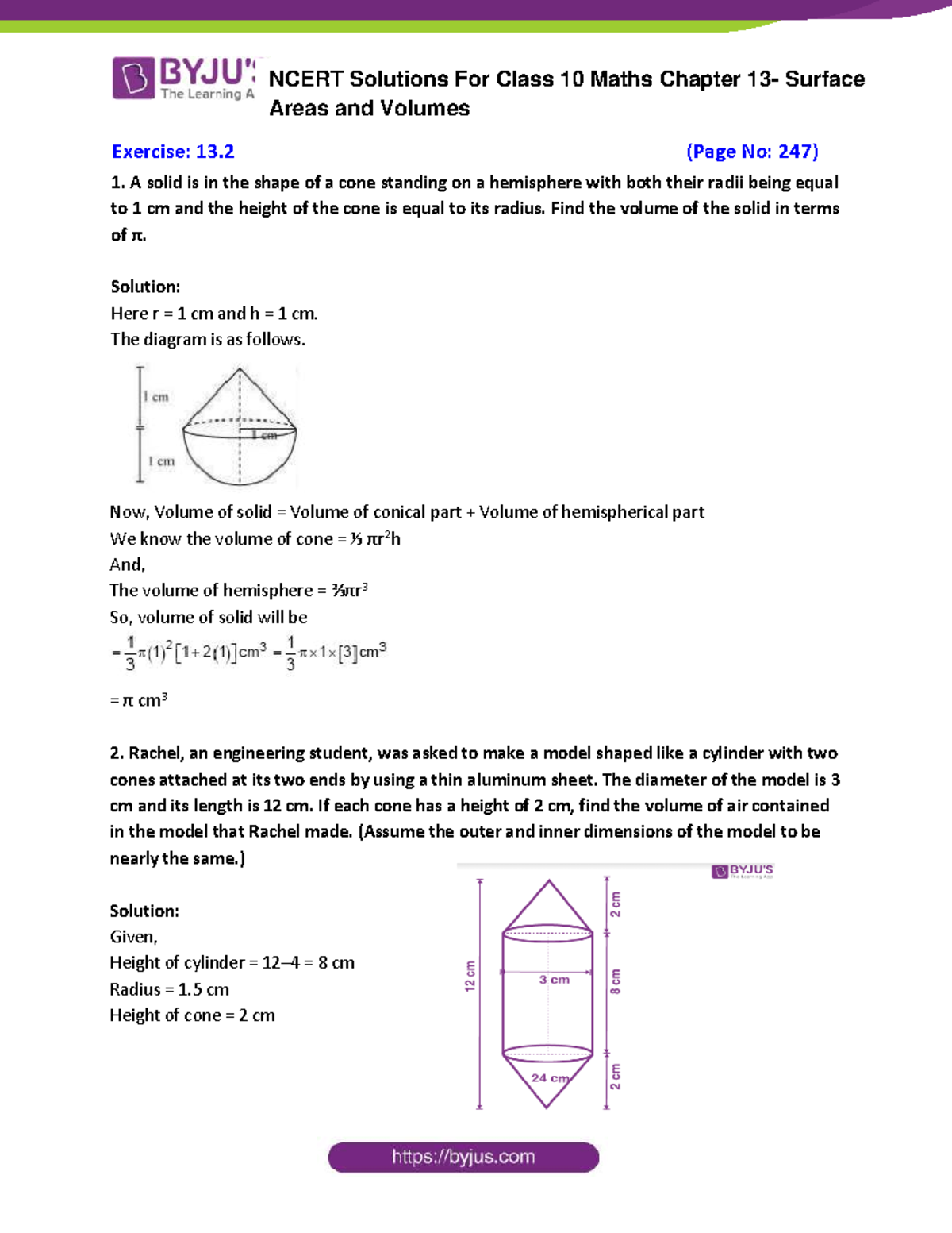 Ncert Solutions for Class 10 Maths Chapter 13 Surface Areas and Volumes ...