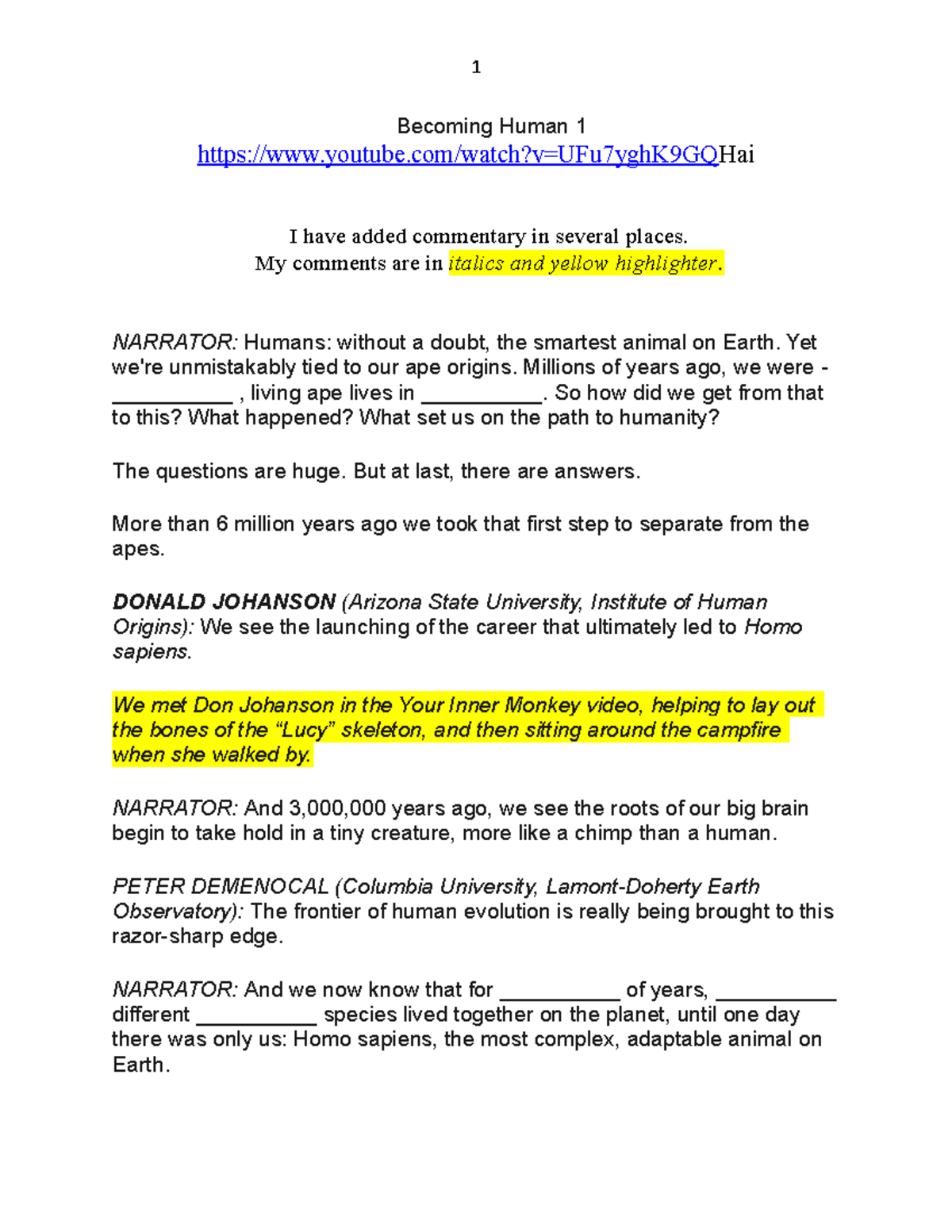 Video Transcript and Link Oct 27 Human 1 Human 1