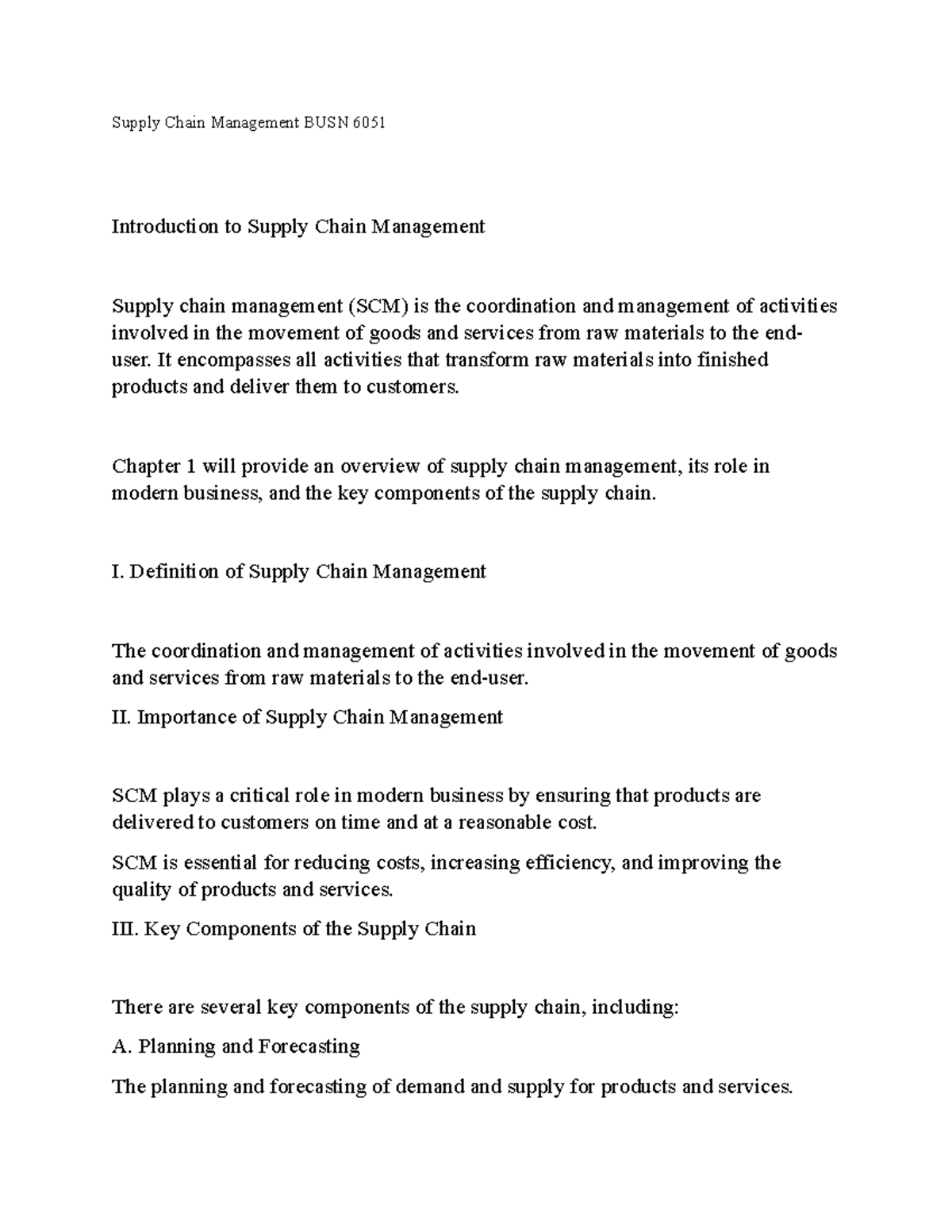 Supply Chain Management BUSN 6051 ch 1 - Supply Chain Management BUSN ...