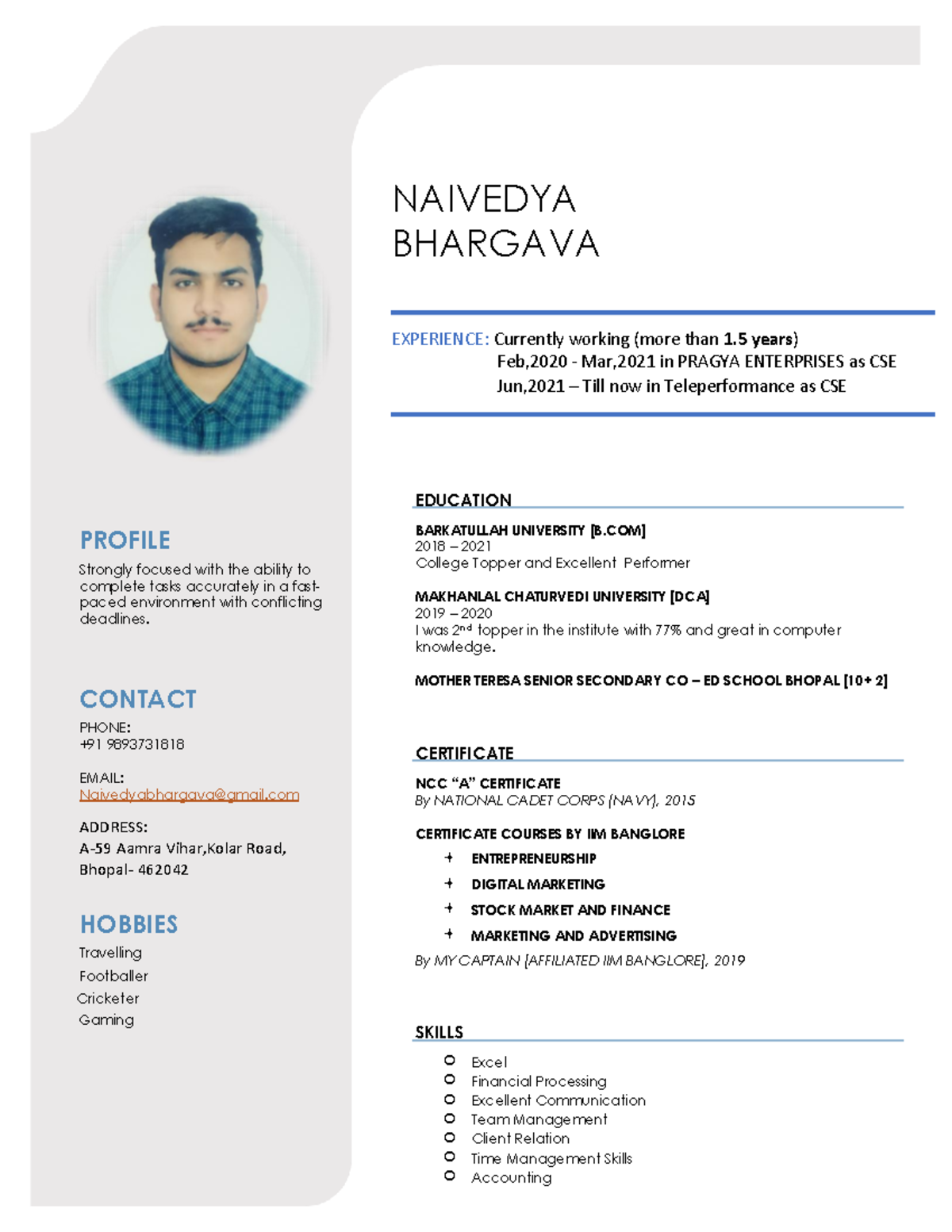 Naivedya Bhargava resume - marketing - Studocu