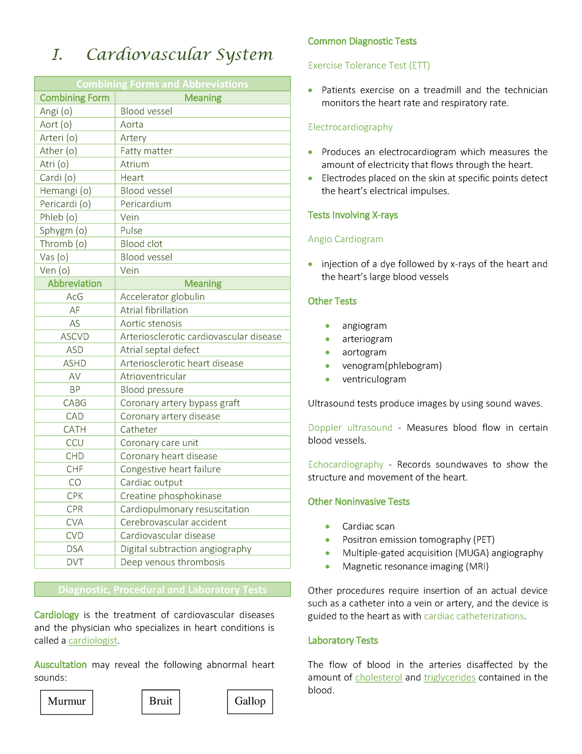 Medterm Cardio Blood And Respiratory - I. Cardiovascular System ...