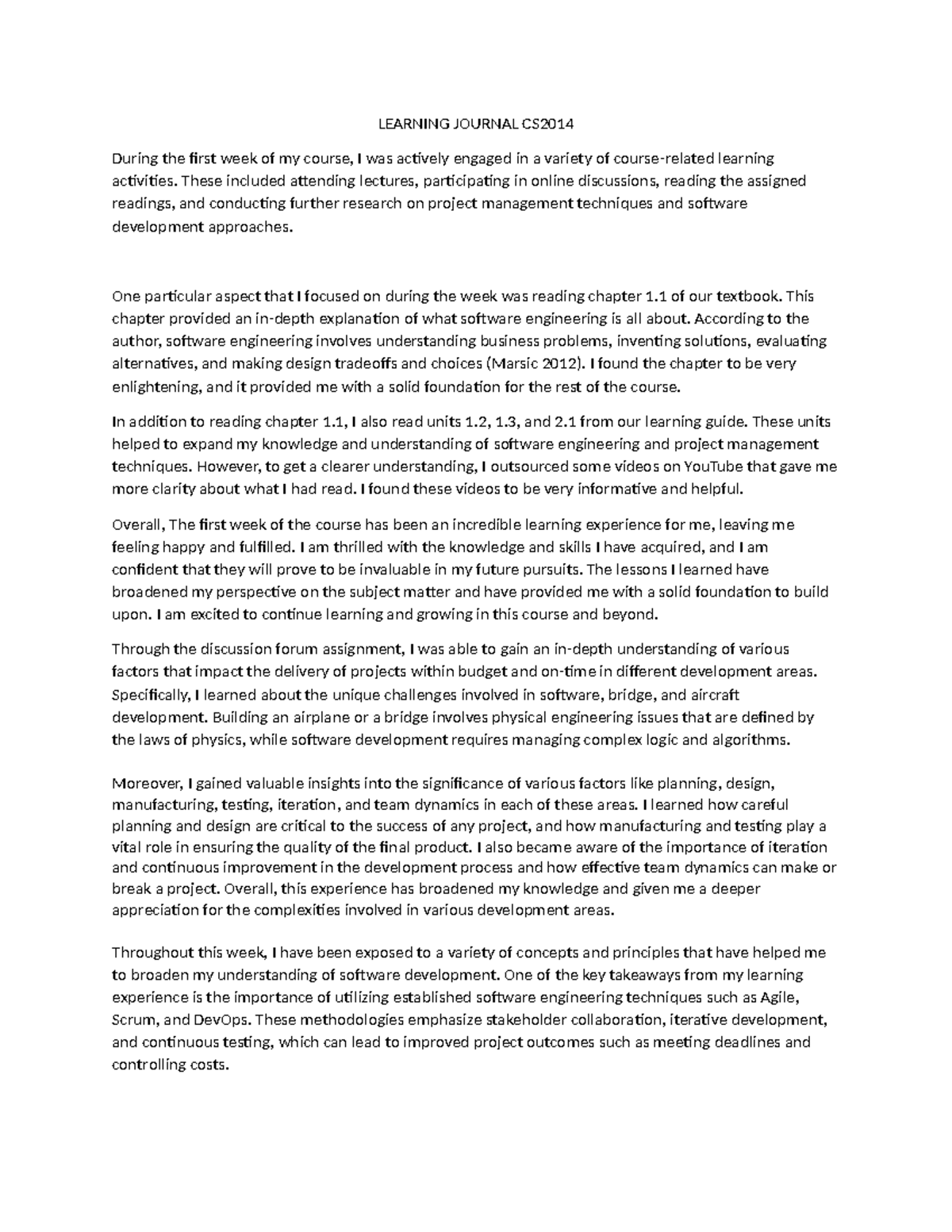 Learning Journal CS2014 Unit 1 - LEARNING JOURNAL CS During the first ...