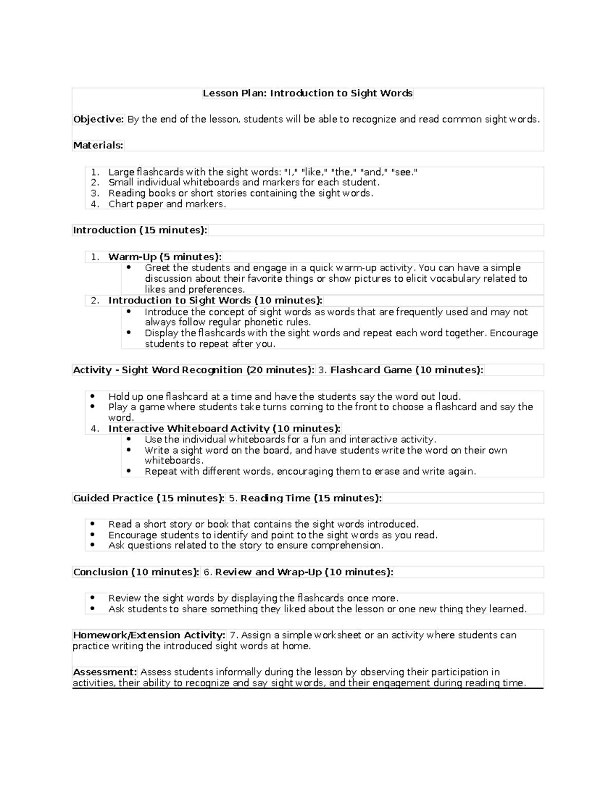 Inbound 1071230821788227788 - Lesson Plan: Introduction to Sight Words ...