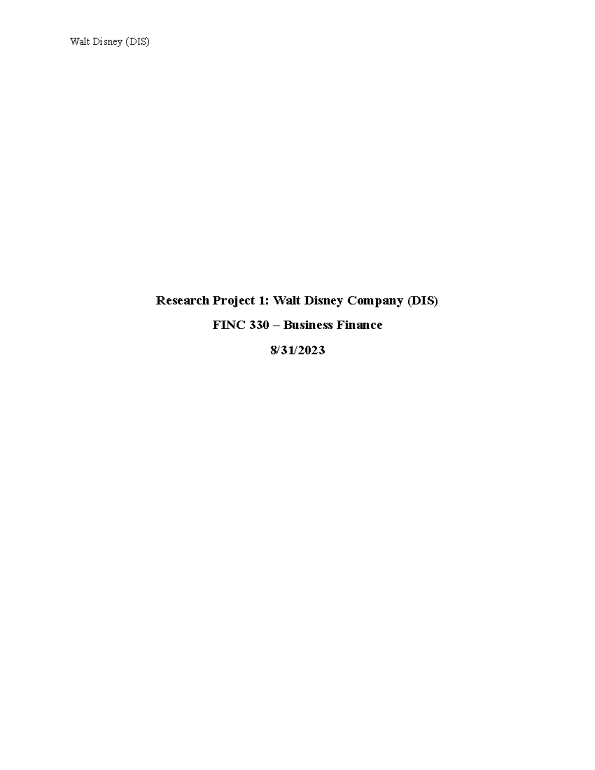 Research Project 1 - 121212 - Research Project 1: Walt Disney Company ...