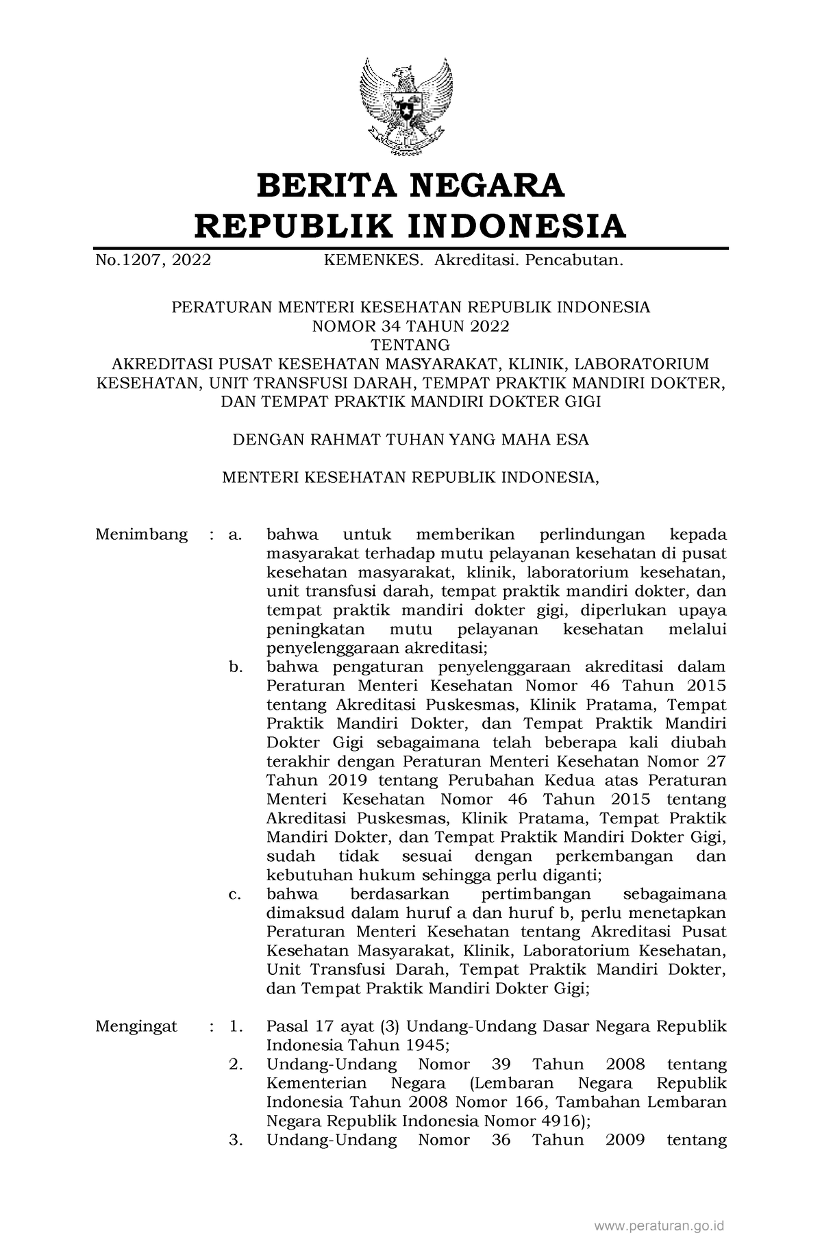 Permenkes Nomor 34 Tahun 2022 - Kesehatan Masyarakat - UNEJ - Studocu