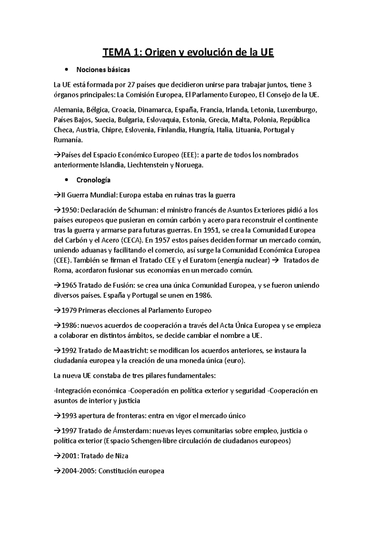 Temario UE - TEMA 1: Origen y evolución de la UE Nociones básicas La UE ...
