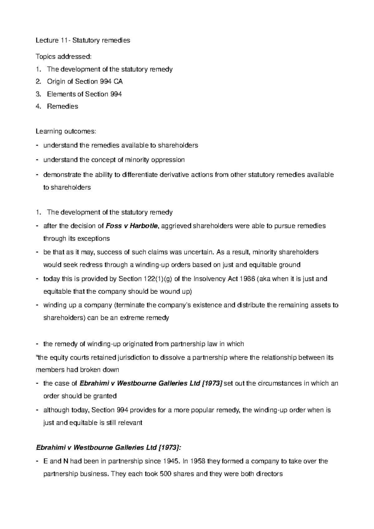 Lecture 11 Statutory remedies definitions, cases, legislation