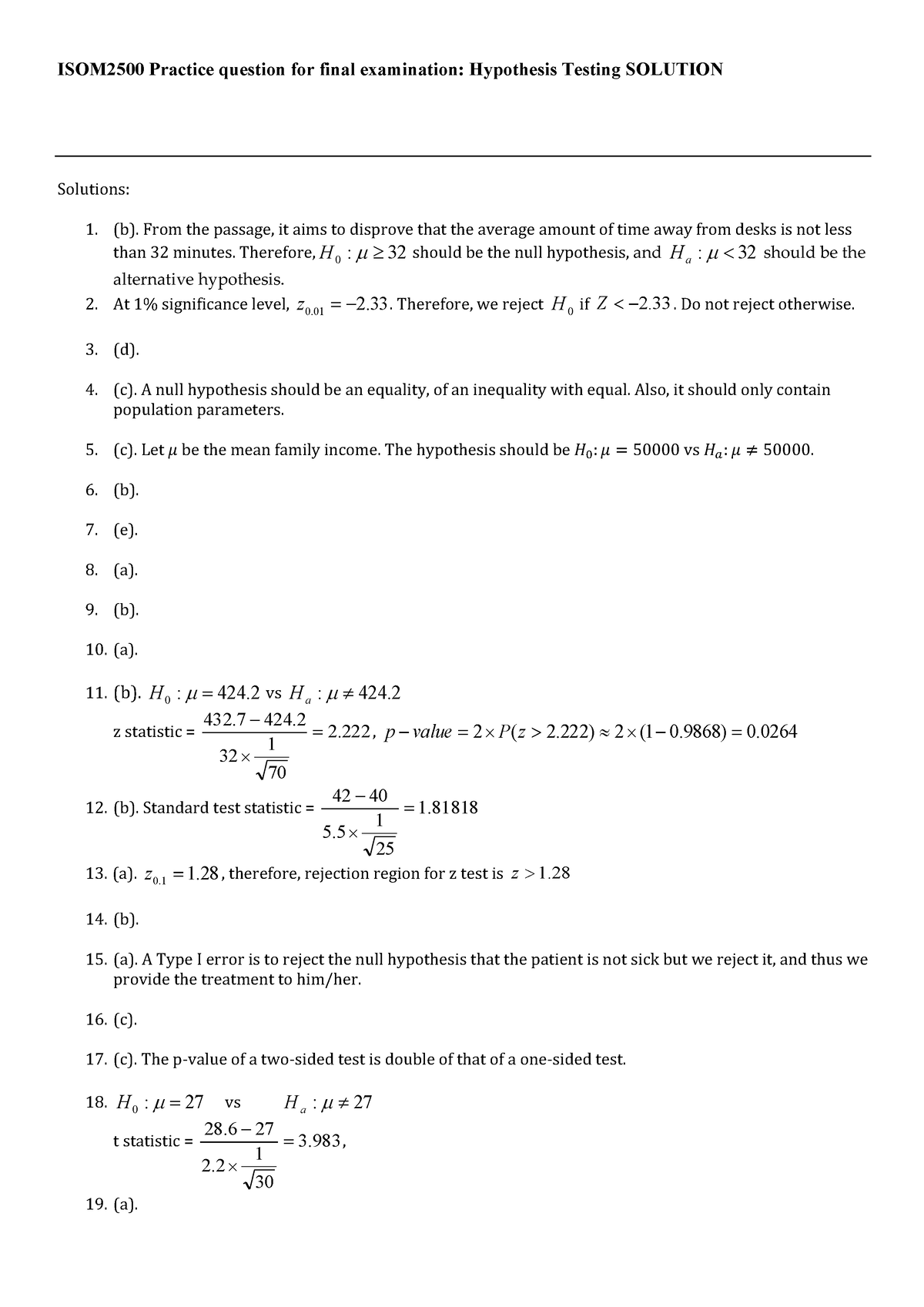 hypothesis testing practice problems pdf