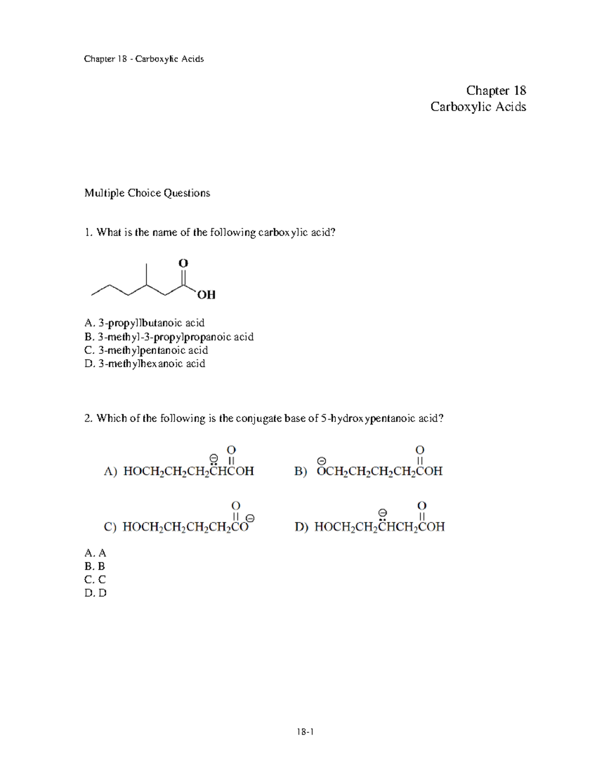 Chap019 - organic chem acs - Chapter 18 Carboxylic Acids Multiple ...