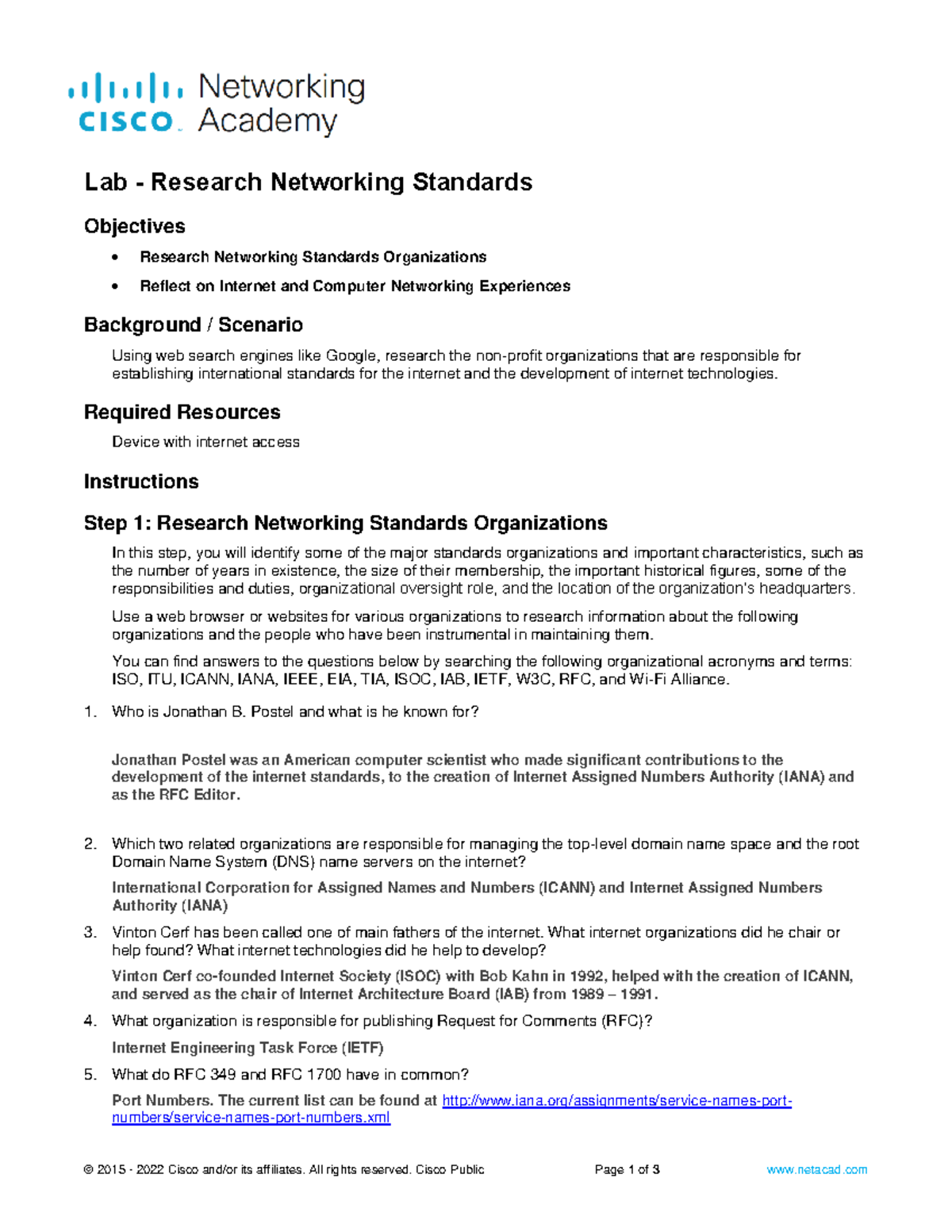 Lab Research Networking Standards © 2015 2022 Cisco and/or its