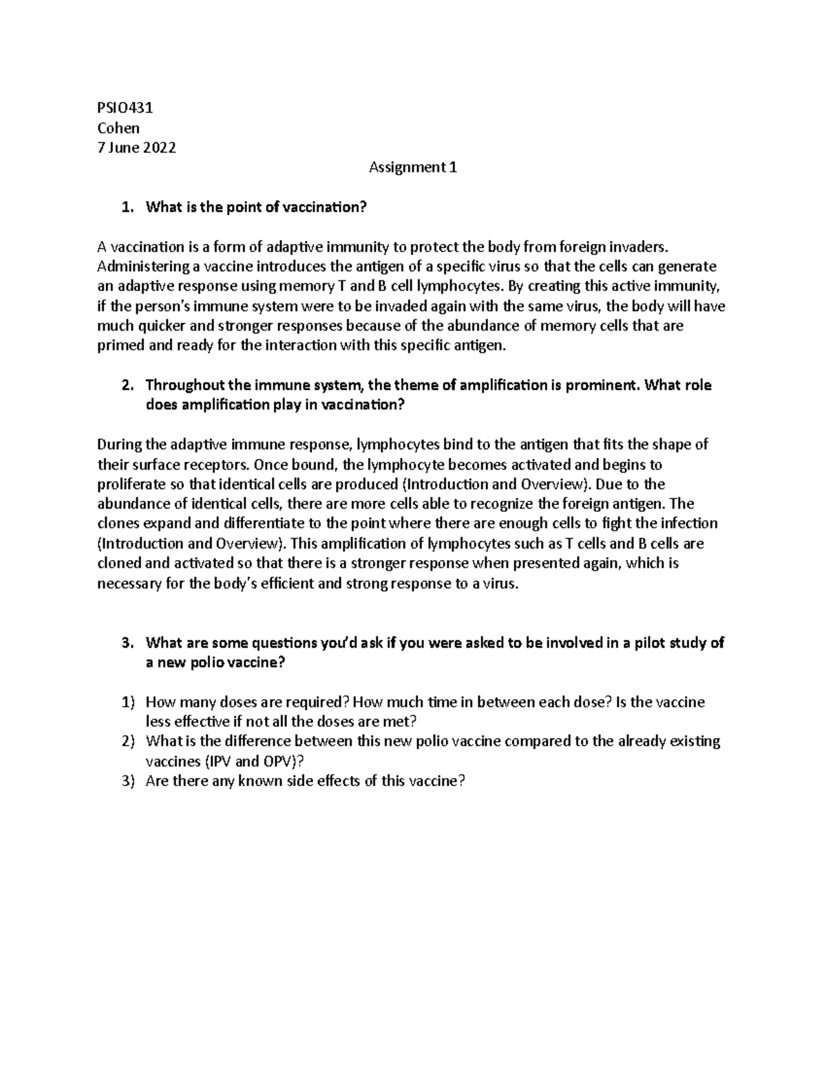 Assignment 1 - question and answers - PSIO Cohen 7 June 2022 Assignment ...