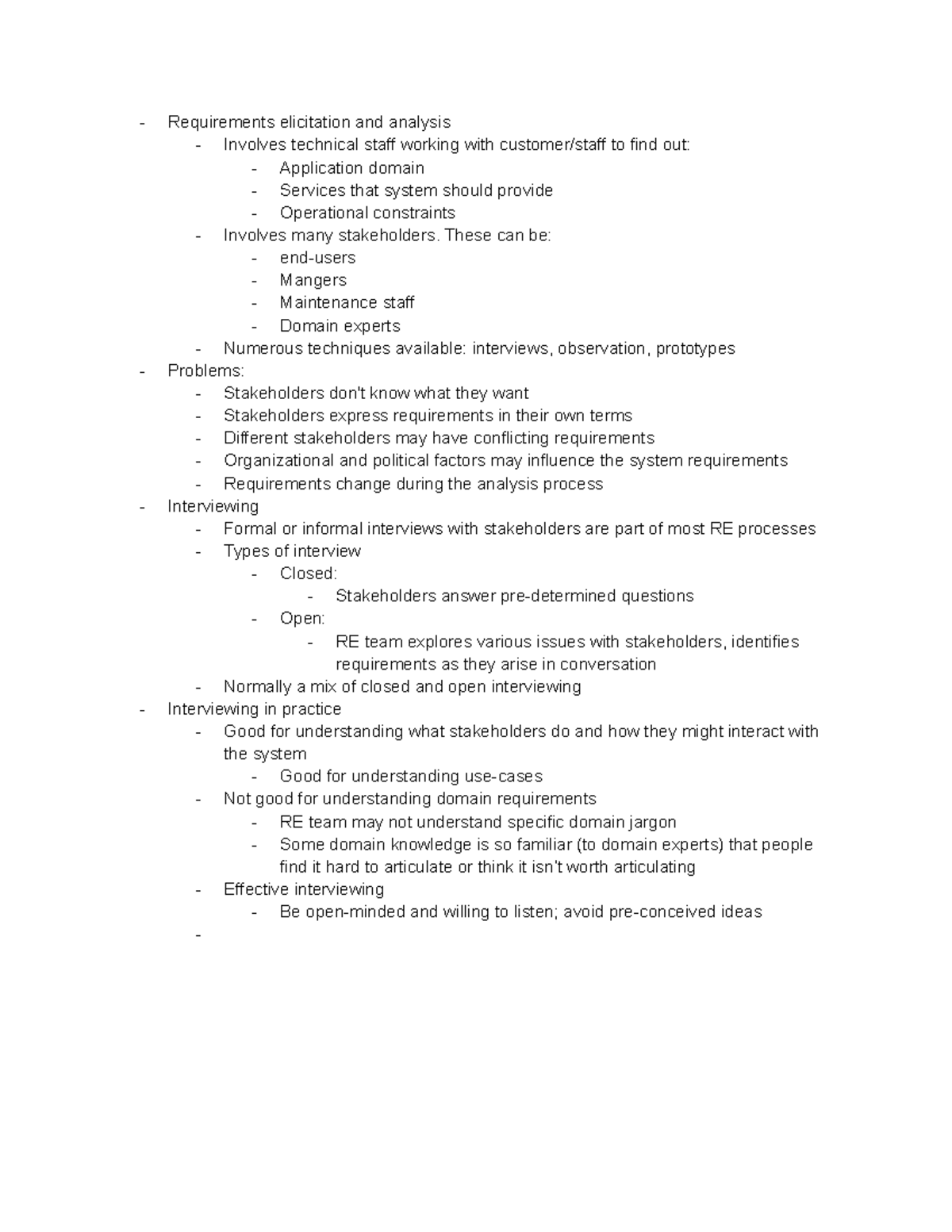 Requirements Engineering Notes - Requirements elicitation and analysis ...