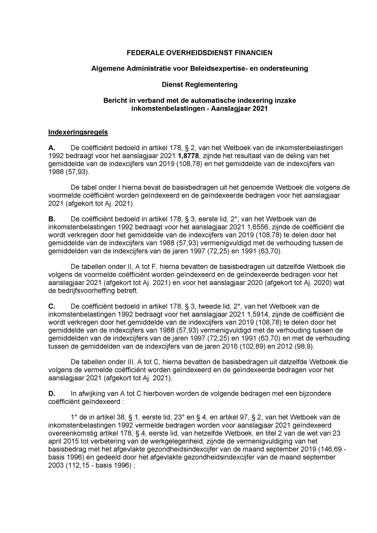 Bericht In Verband Met De Automatische Indexering Inzake ...