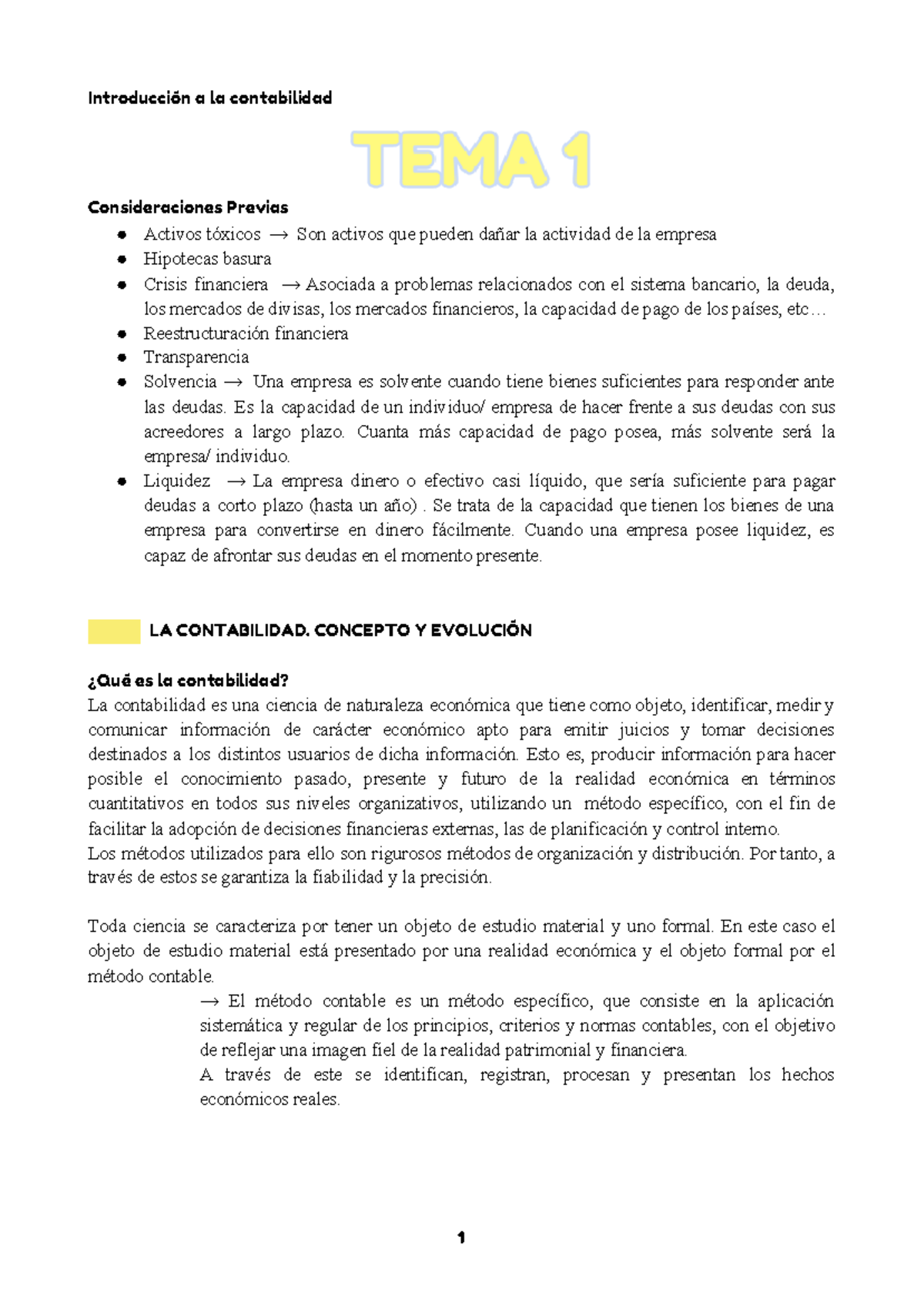 Tema 1 Introd A La Contabilidad Introducción A La Contabilidad Consideraciones Previas 9916